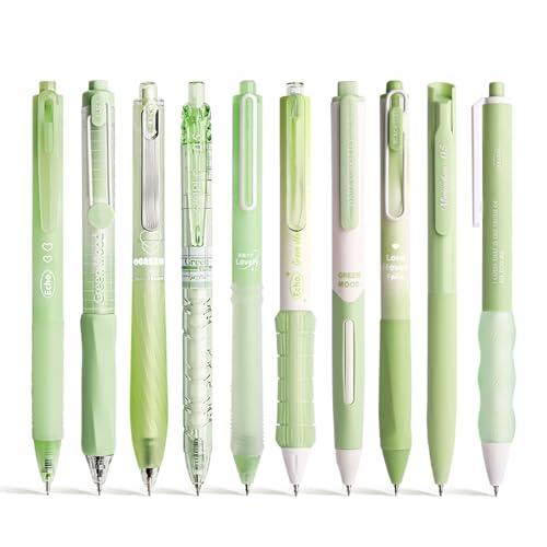10 Count Pastel Gel Ink Pen Set,Cute Note Taking 0.5mm Fine Point Retractable 10 Count Black Ink Pens with for Writing, Journaling, School, Office Green
