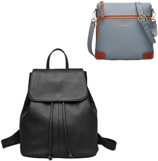 BOYATU Genuine Leather Corssbody Bag + Genuine Leather Backpack Purse for Women