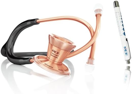 MDF Instruments ProCardial Cardiology Stethoscope, Lightweight Titanium, Adult, Dual Head, Rosegold/Black Tube + LUMiNiX Medical Professional Penlight