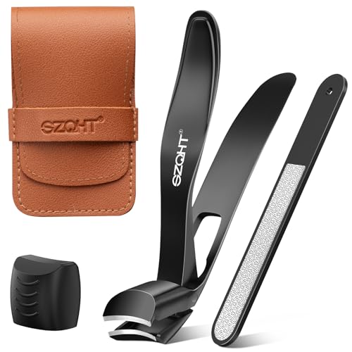 Toenail Clippers for Seniors Thick Toenails, Upgrade Angled Head Large Toe Nail Clippers for Men with Wide Jaw Opening, Sharp Heavy Duty Fingernail Clipper Cutter with Catcher Long Handle -Black
