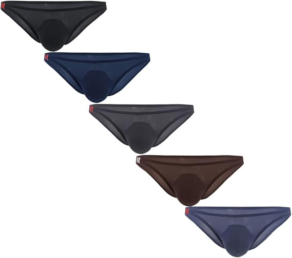 Men's Ice Silk Briefs Pouch Sexy Bikini Low Rise G-String Soft Thong Men's Pouch Underwear