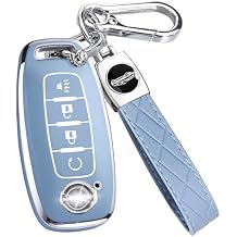 Key Fob Cover for Nissan with Keychain Accessories, Premium Soft TPU Full Protection Key Case for 2023 2024 Pathfinder Rogue Kicks 2025 Smart Key Protector (4 Buttons, Blue)