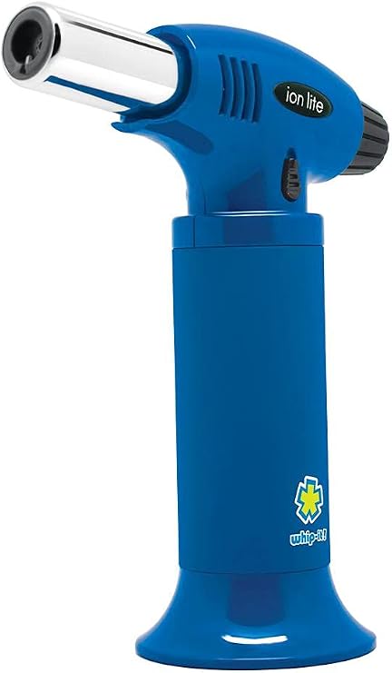 Whip-It! Ion Lite Torch, All Blue. Butane Torch Lighter, Refillable Cooking Torch with Adjustable Flame, Safety Lock for Soldering, Kitchen, Welding