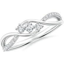 Angara Diamond Infinity Twist Three Stone Bypass Ring in Sterling Silver/14K Solid Gold/Platinum | Natural Diamond Side Stone Ring for Women | April Birthstone Jewelry Gift