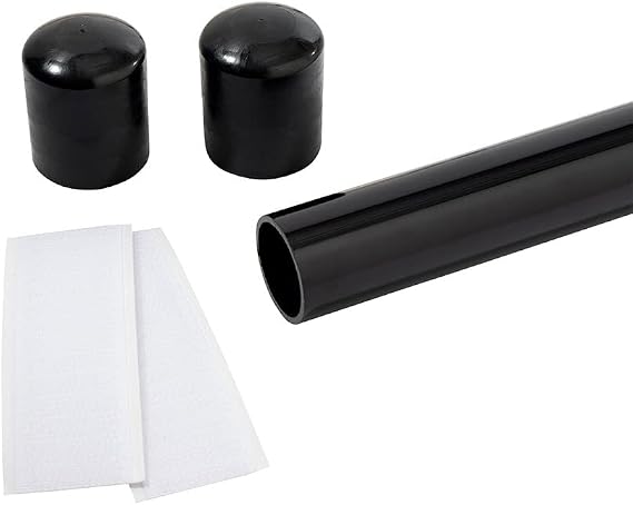 Black Aluminum Color Guard Flag Pole 6 Ft Set with Plastic Black End Cap Tips and Fastener Strips for Color Guard Silk Flags, Standard Lightweight Practice Pole