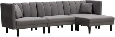 Reversible Sectional Sofa Sleeper with 2 Pillows Dark Grey