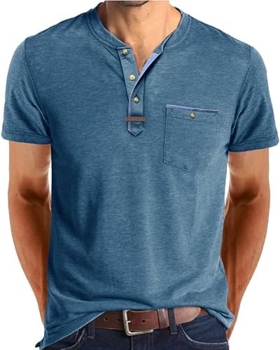 Angbater Mens Henley Shirts Short Sleeve Button T-Shirts Summer Athletic Lightweight Tee Shirts with Pocket