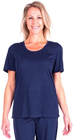 Cool-jams Sweat-Free Scoop Sleep T-Shirt Pajama Tops for Women - Moisture Wicking Womens Top - Navy L