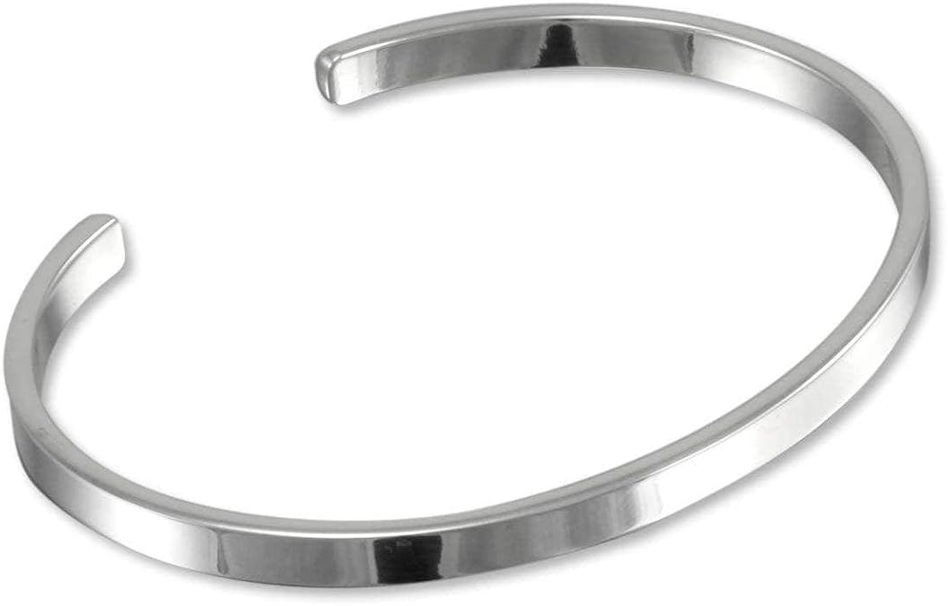 Men's Solid 925 Sterling Silver Bangle, Plain Silver Cuff Bracelet