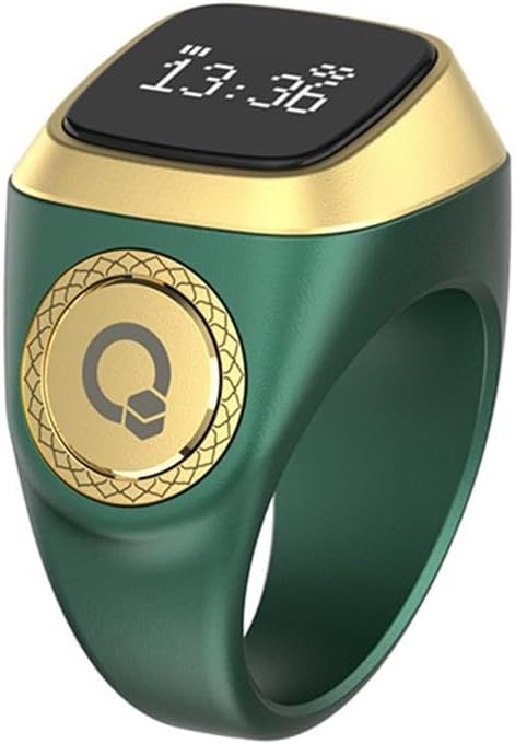 DAZZLEEX Smart Ring Counter,Smart for zikr Ring By IQibla Waterproof Digital Counter With 5 Prayer Time Notifications And Vibration Alerts(18mm green)