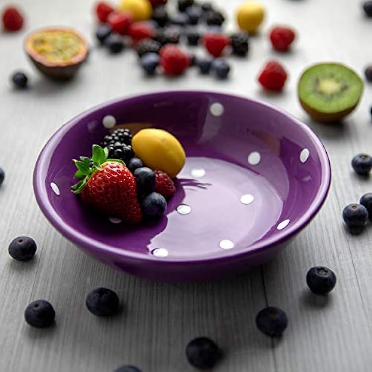 City to Cottage Handmade Purple And White Pottery Polka Dot Glazed 7.3inch18.5cm, 14oz400ml Salad, Pasta, Fruit, Cereal, Soup Bowl | Unique Ceramic Dinnerware, Housewarming Gift