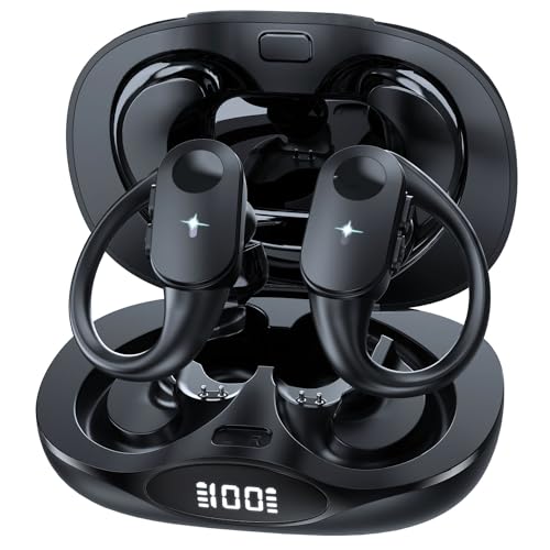 Bluetooth Headphones with Wireless Charging, Wireless Earbuds 80Hrs Playback Sport Ear Buds with Earhook LED Display Charging Case IPX7 Waterproof Earbud Deep Bass Running Earphones for iOS Android