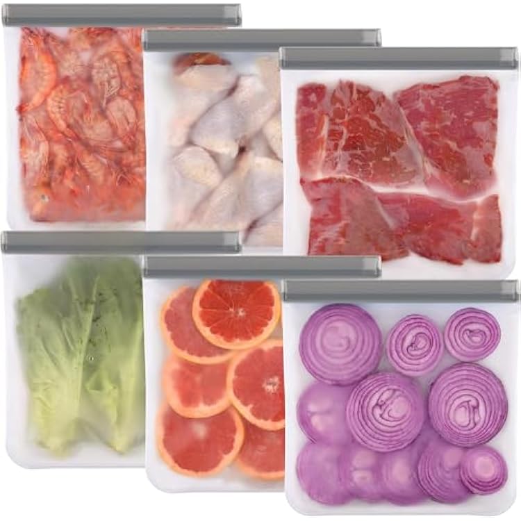 Reusable Freezer Bags, BPA Free Silicone Food Bags, Leakproof Silicone Sandwich Bags, Extra-Thick Reusable Snack Bags For Marinate Meats Snack Fruits Veggies Make-up Toiletries