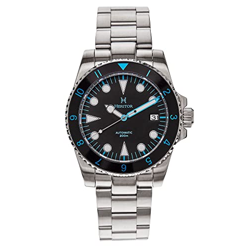 HERITOR Luciano Automatic Watch for Men 41mm Mens Dive Watch with Japanese Automatic Movement, 316L Stainless Steel Case, Stainless Steel Bracelet HERHS1504 BlackBlack