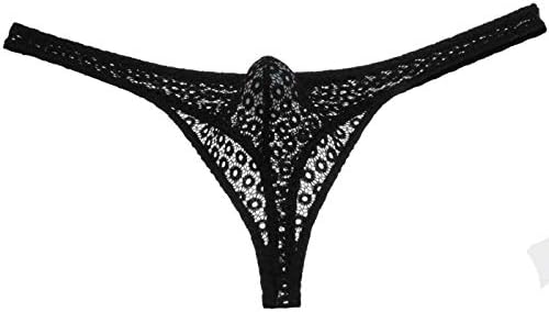 Men's Lace Thong Mini Bikini Pouch T-Back Solid Holes Jacquard Male Underwear G-String