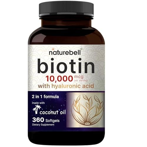 NatureBell Biotin 10000mcg  Hyaluronic Acid 25mg | 360 Coconut Oil Softgels, Premium Biotin Supplement for Hair Skin and Nails
