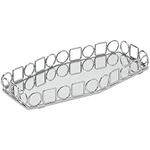 Home Details Mirrored Vanity Tray | Circles and Squares Design | Dresser | Desk | Cosmetic & Jewelry Organizer | Perfume | Decorative | Chrome