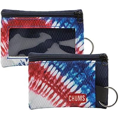 Chums Surfshorts Wallet - Lightweight Zippered Minimalist Wallet with Clear ID Window - Water Resistant with Key Ring Red, White, Blue