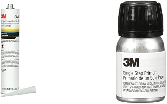 3M Auto Glass Urethane Windshield Adhesive, 08693, Medium Viscosity, Fast-Curing, 310 mL/10.5 fl oz Cartridge Single Step Primer, 08682, One-Part Urethane, UV Resistant, 30 mL/1.01 fl oz