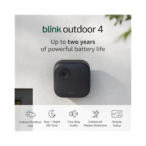 Blink Outdoor 4 + Blink Mini 2 Smart security cameras, two-way talk, HD live view, motion detection, set up in minutes, Works with Alexa 1 camera system + Mini 2 (White)