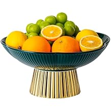 Ceramic Fruit Bowl, 11 Inch Large Dinner and Tea Coffee Pedestal Tray,Elegant and Practical Bread and Fruit Footed Bowls for Kitchen Counter, Salad or Dessert Display Trays for Parties(Green).