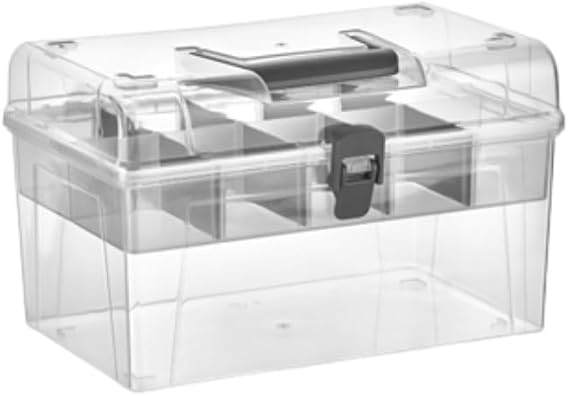 Multi-Purpose Portable Transparent Organizer Box with Adjustable Plastic Partition Makeup Hobby Storage Box Tool Container for Office Desk (Transparent, Medium)