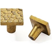 Hammered Cabinet Knobs 2 Pack Antique Brass Cabinet Knobs Rustic Square Knobs, Handles for Kitchen Cabinet Doors, Dresser Drawers, Bathroom Vanity, Nightstands & Closets
