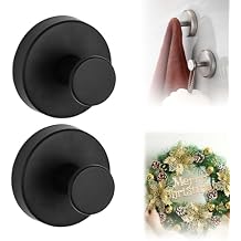 Suction Cup Hooks for Wreaths on Glass, Upgrade No-Drill Shower Hooks for Shower, Removable Reusable Stainless Steel Waterproof Suction Cup Hook for Bathroom, Kitchen, Window, Mirror (Black, 2PCS)