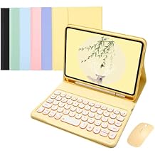 iPad mini6 2021 6th Generation 8.3 inch Keyboard case with Mouse 7-Color Backlight Cute Round Keys Detachable Bluetooth Keyboard Color Smart Keyboard Cover (iPad mini6, Yellow)