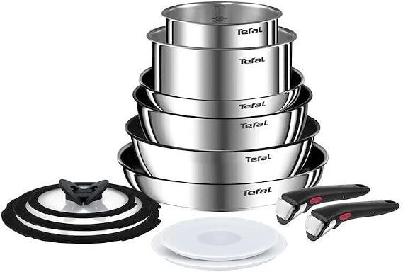 Tefal Ingenio Emotion Cookware Set 13 Pieces Pots and Pans with Removable Handles Non-Stick Coating Induction Cookware Set Silver/Black