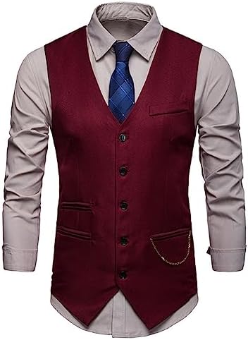 Mens Formal Business Suit Vest 5 Buttons Regular Fit Waistcoat