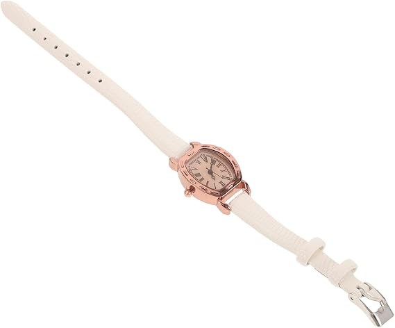 Rectangular Lady Quartz Watch in White with Leather Strap