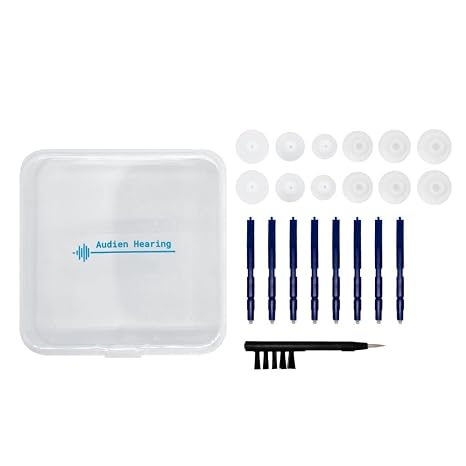 Audien Hearing Amplifier EV3 Accessories Kit, Silicone Dome Earbuds, Cleaning Brush and Screwdriver, Wax Guards, Carrying Case