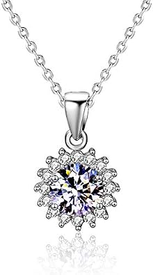 StarGems 1ct Moissanite 925 Silver Platinum Plated&Zirconia Sunflower Necklace B4627