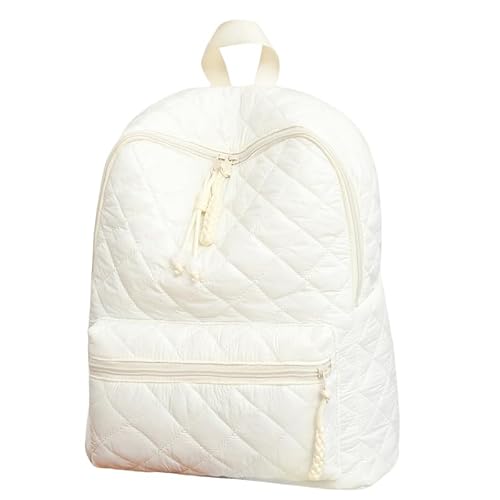 Womens Quilted Backpack Shoulder Bag - Puffy Cotton Daypack Padding Bookbag Stylish Puffer Backpack Work Daily Hiking White