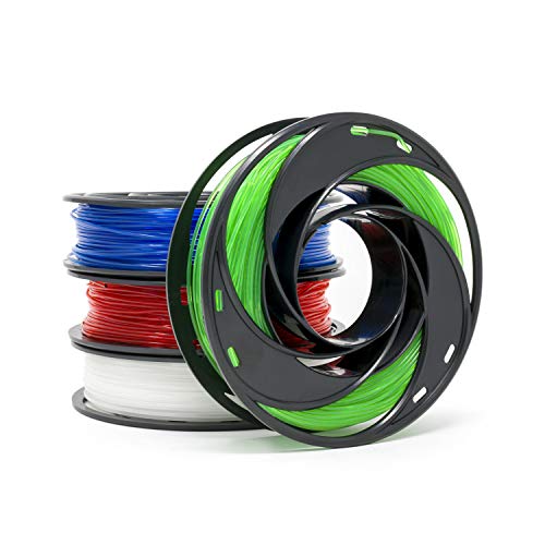 Gizmo Dorks 3D Printer Filament 3mm 2.85mm 200g, 4 Color Sample Pack - Flexible Red, Polycarbonate Blue, Nylon Clear, PETG Green