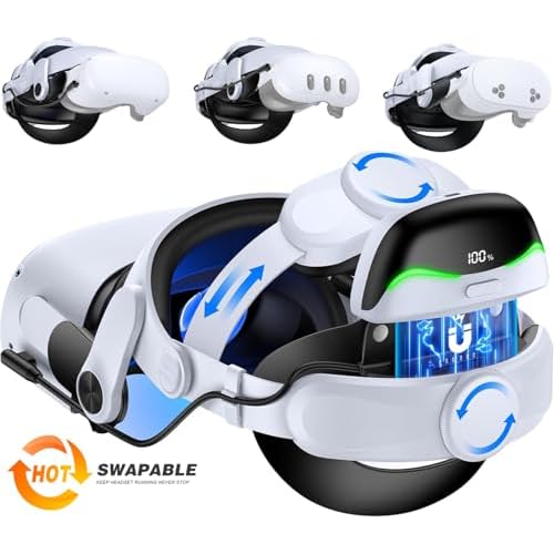 Hot-Swappable Battery Head Strap for Quest 3Quest 3S Quest 2, 6700mAh Magnetic Battery for Extra 2-3H Playtime, Comfort VR Headstrap Reduce Pressure, Enhanced Balance, for Oculus Head Strap