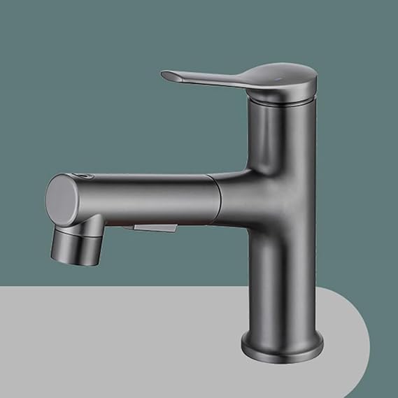 Sink Faucet Bathroom with Pull Out Sprayer Hot and Cold 3 Modes Bathroom Vanity Faucets One Hole Bathroom Faucet-Gray