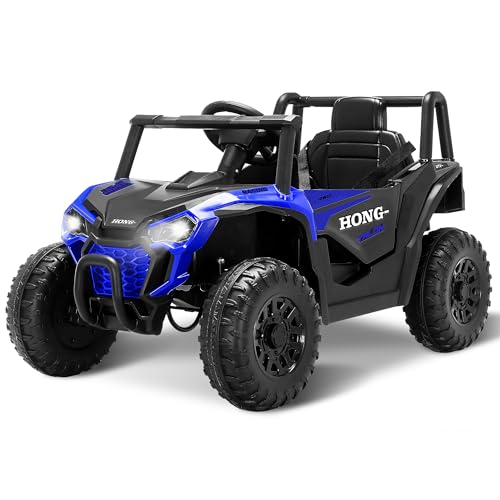 12V Kids Electric Car, Ride on Car Truck with Remote Control, LED Lights, 3 Speed Adjustable, Music, Safety Belt, Soft Start, Horn, Ride on Toys for Toddlers Boys Girls 3-6, Blue