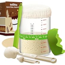 Pro Sourdough Starter 10-In-1 Kit 34 Oz Glass Jar With Lid, Cloth Cover, Date Band, Brush, Temp Strip, Silicone Spatula, Heating Mat Sourdough Bread Baking Supplies, Glass Container, Green