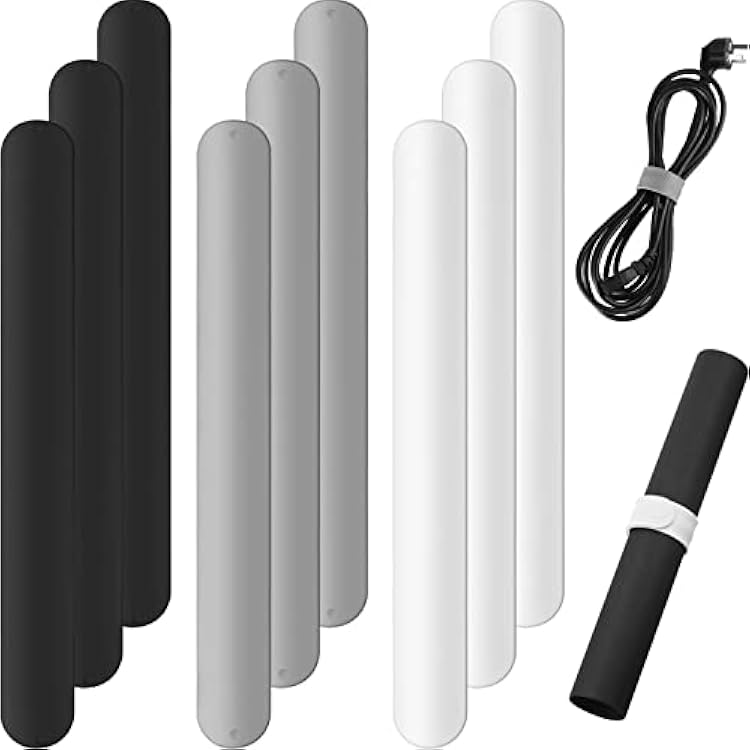 Cunhill 9 Pieces Wrapping Paper Holder Clips, Silicone Covered Metal Slap Bands Stabilizer, Paper Roll Clamps for Valentines Day Gift Wrapping, Poster & Home Storage Organization, White Black Grey