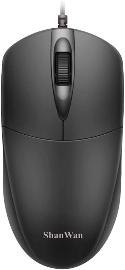 ShanWan High Performance Wired Mouse, 1600DPI high-Precision Optical Engine - PC Computer and Laptop Compatible - Black