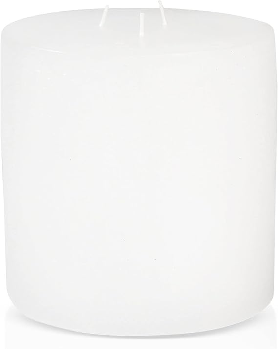 Bask Large Mottled Pillar Candles - Unscented - 6-Inch Diameter for Extra-Wide Holders - 3-Wick Candles for Home and Events - White