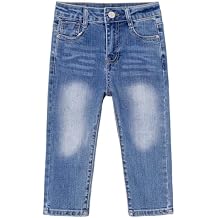 KIDSCOOL SPACE Baby Girl Boy Jeans,Soft Ripped Denim Elastic Band Inside Pants