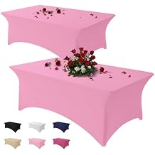 Table Cloth 2 Pack Pink 6FT Spandex Tablecloth for Rectangle Table Fitted Table Cloths Stretch Covers Washable Wrinkle Free Tablecloths for Festival Camping Picnic Wedding Party Table Cover