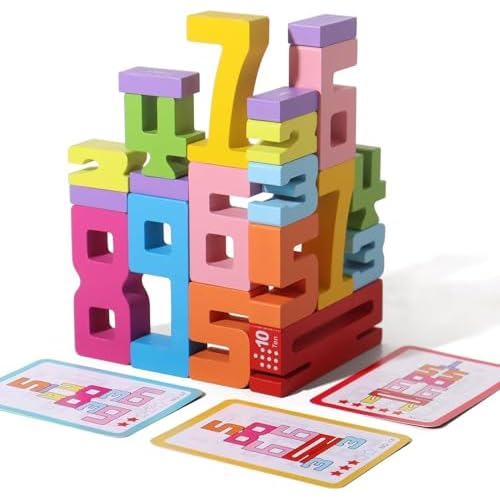 20PCS Wooden Number Building Blocks, Montessori Toys Math Learning Toys for Kids Digital Educational Counting Toys Learning Toys for Parent-Kids Interaction Social Skills Creative Games for Ages 3