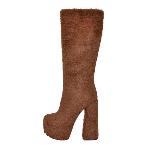 KISTANIA Platform Boots for Women Chunky Heel Knee High Furry Boots