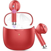 Wireless Earbuds, Bluetooth 5.4 Earbuds Stereo Bass, Bluetooth Headphones in Ear Noise Cancelling Mic, Earphones IP7 Waterproof Sports, 32H Playtime USB C Charging Case Red Ear Buds for Android iOS
