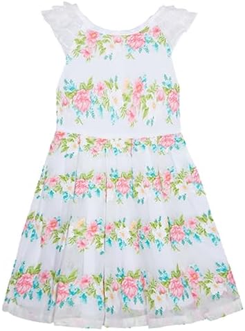 Mayoral Chic Big Girls Floral Burnout Pleated Dress - Special Occasion Easter Wedding Birthday Social Party - Aqua, 9