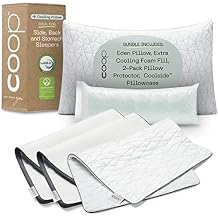Coop Home Goods Eden Pillow, Protector & Pillowcase Queen Bundle, Set Includes (1) Eden Pillow, (1) Coolside Pillowcase & (2) UltraTech Waterproof Pillow Protectors